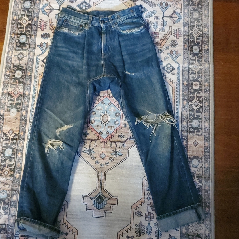 R13 Women's Distressed Blue Boyfriend Jeans